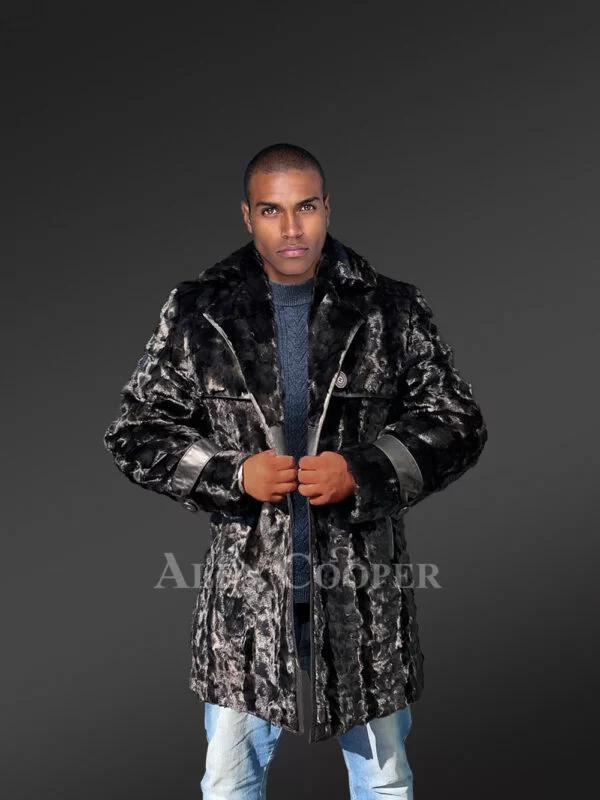 Men Mink Long Coat in Black - Image 2