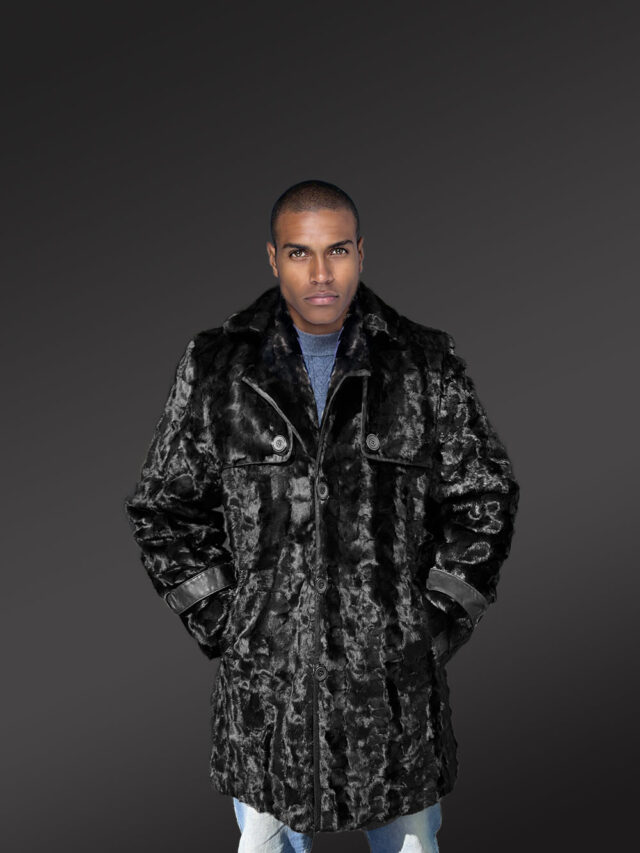 Men Mink Long Coat in Black