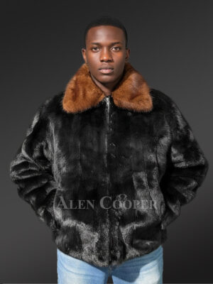 Men’s Mink Fur Bomber Coat with Double Mink Collar