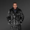 Mens Mink Long Coat in Black