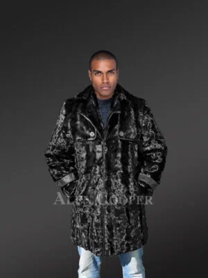 Mens Mink Long Coat in Black