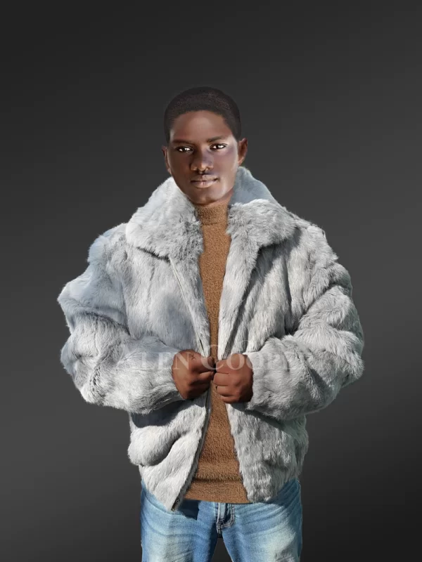 Men Rabbit Fur Bomber Gray - Image 2