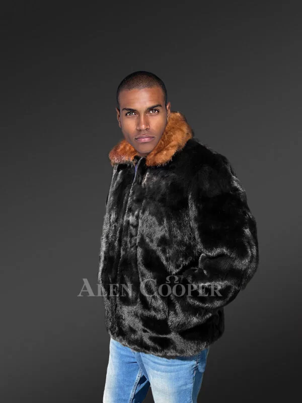 Men’s Mink Fur Bomber Coat with Double Mink Collar - Image 3