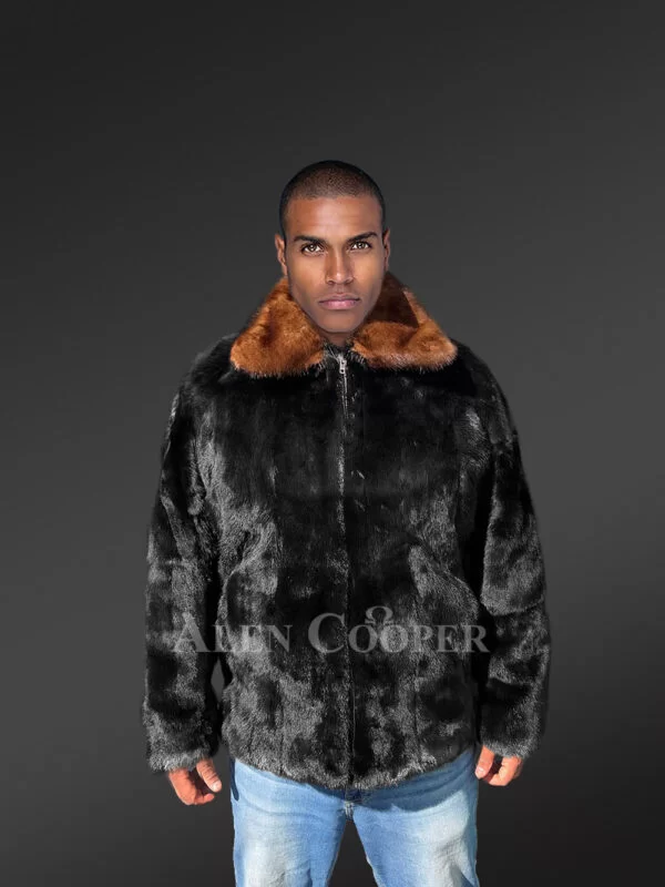 Men’s Mink Fur Bomber Coat with Double Mink Collar - Image 2