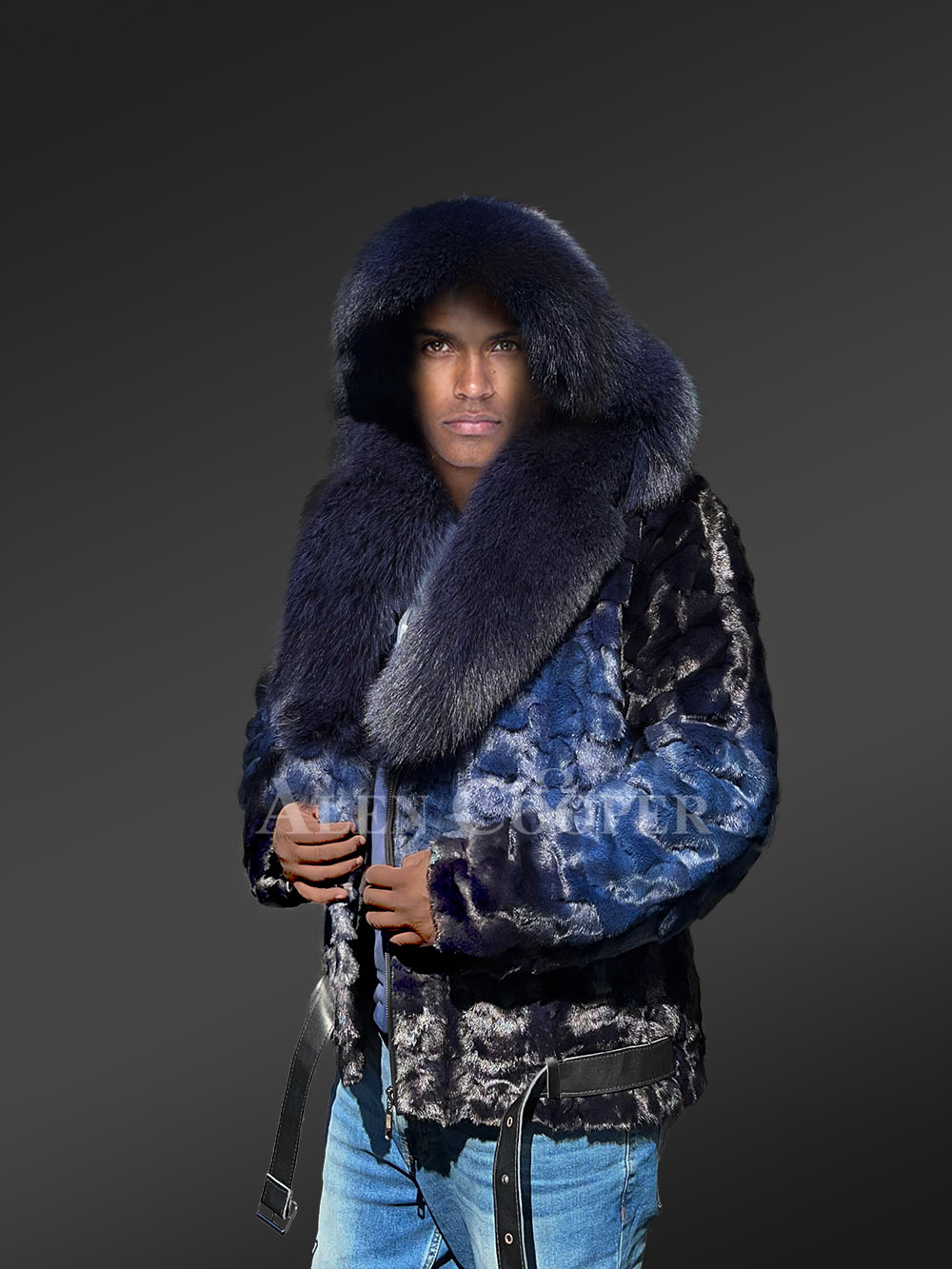 Men Mink Fur Coat with Hood