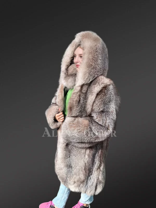 Women Fox Fur Long Coat with Crystal Effect - Image 7