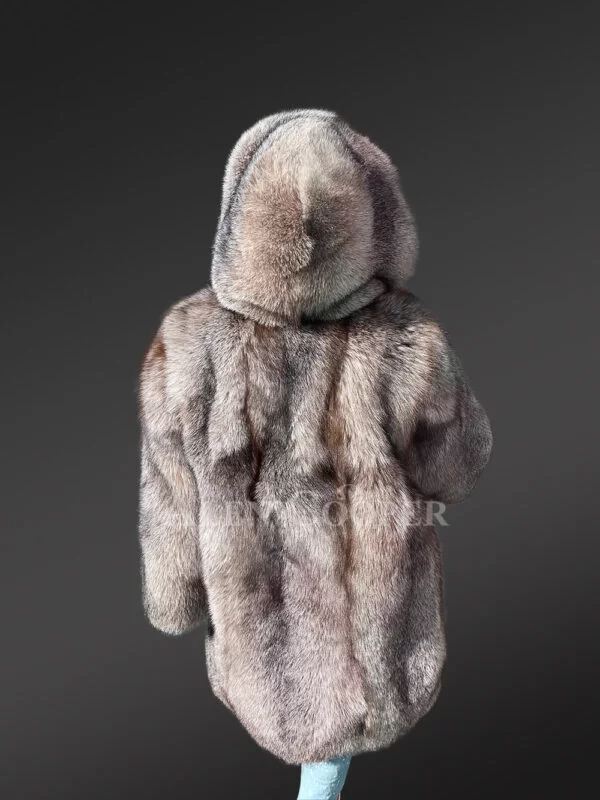 Women Fox Fur Long Coat with Crystal Effect - Image 5