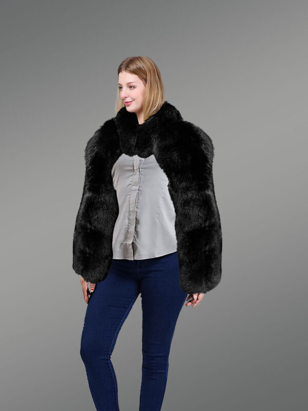 Full Skin Fox Fur Collar and Sleeve Black - Image 2