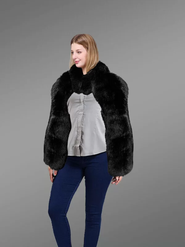 Full Skin Fox Fur Collar and Sleeve Black - Image 2