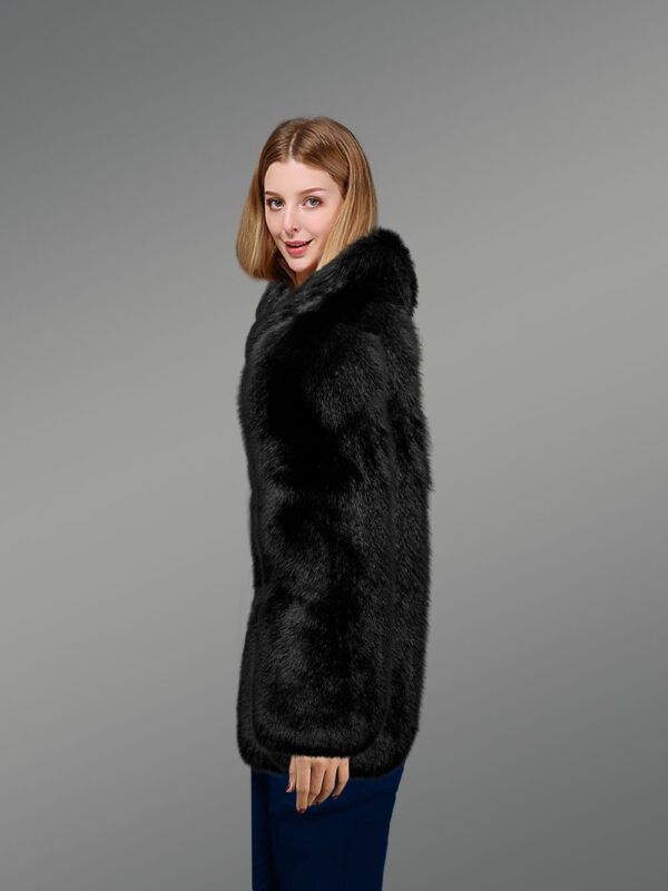 Full Skin Fox Fur Collar and Sleeve Black - Image 3