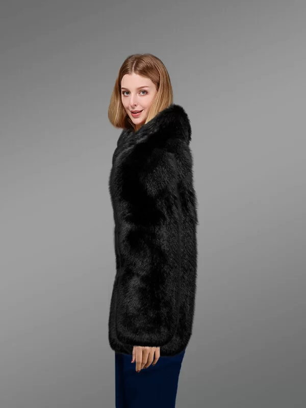 Full Skin Fox Fur Collar and Sleeve Black - Image 3
