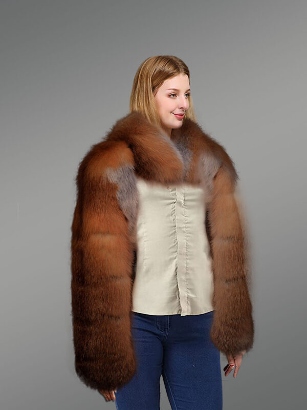 Red Fox Fur Sleeves with Scarf cum stole for Women - Image 2