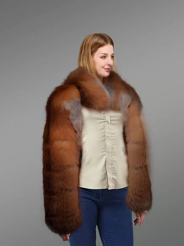 Red Fox Fur Sleeves with Scarf cum stole for Women - Image 2