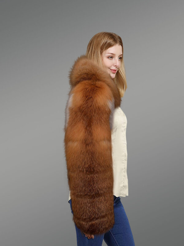 Red Fox Fur Sleeves with Scarf cum stole for Women - Image 3