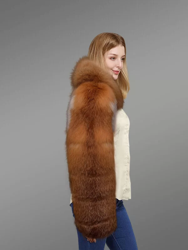 Red Fox Fur Sleeves with Scarf cum stole for Women - Image 3