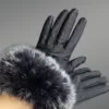 Womens Leather Glove With Fox Fur Cuff