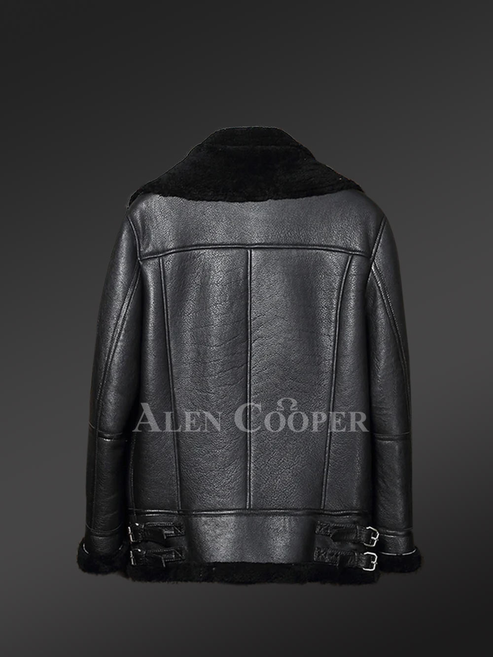 Sheepskin Shearling Jacket for Men in Black - Image 6