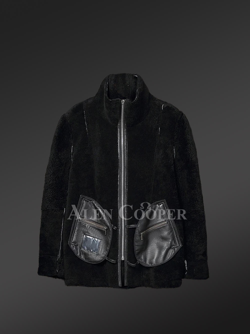 Sheepskin Shearling Jacket for Men in Black - Image 5
