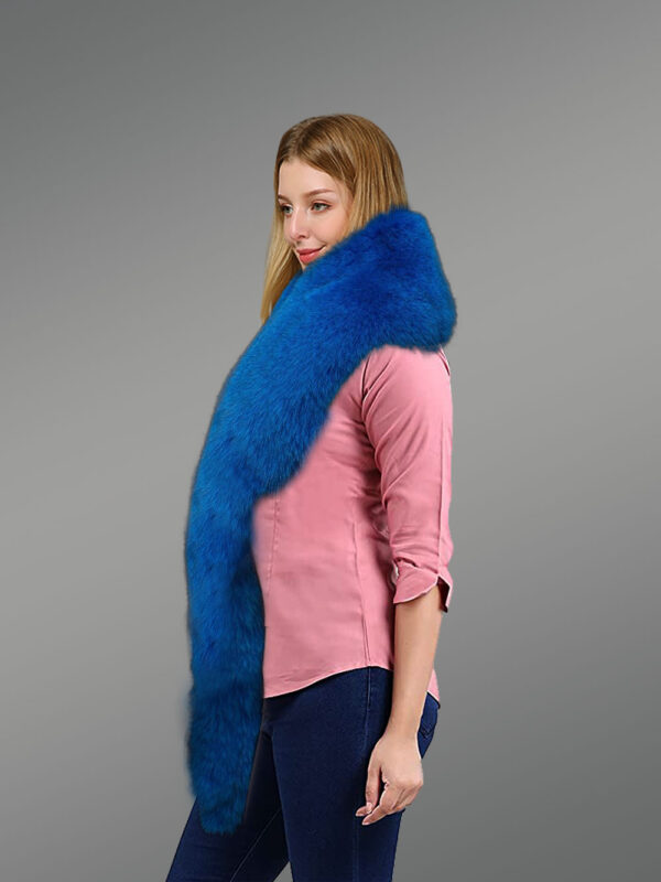 Women’s Blue shaded Comfy Boa Long scarf in Fox Fur - Image 3