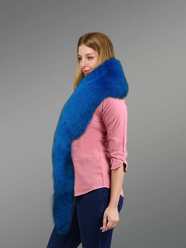 Women’s Blue shaded Comfy Boa Long scarf in Fox Fur - Image 3