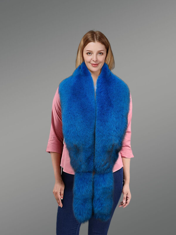 Women’s Blue shaded Comfy Boa Long scarf in Fox Fur - Image 2