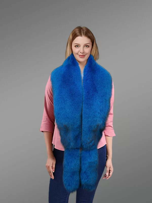 Women’s Blue shaded Comfy Boa Long scarf in Fox Fur - Image 2