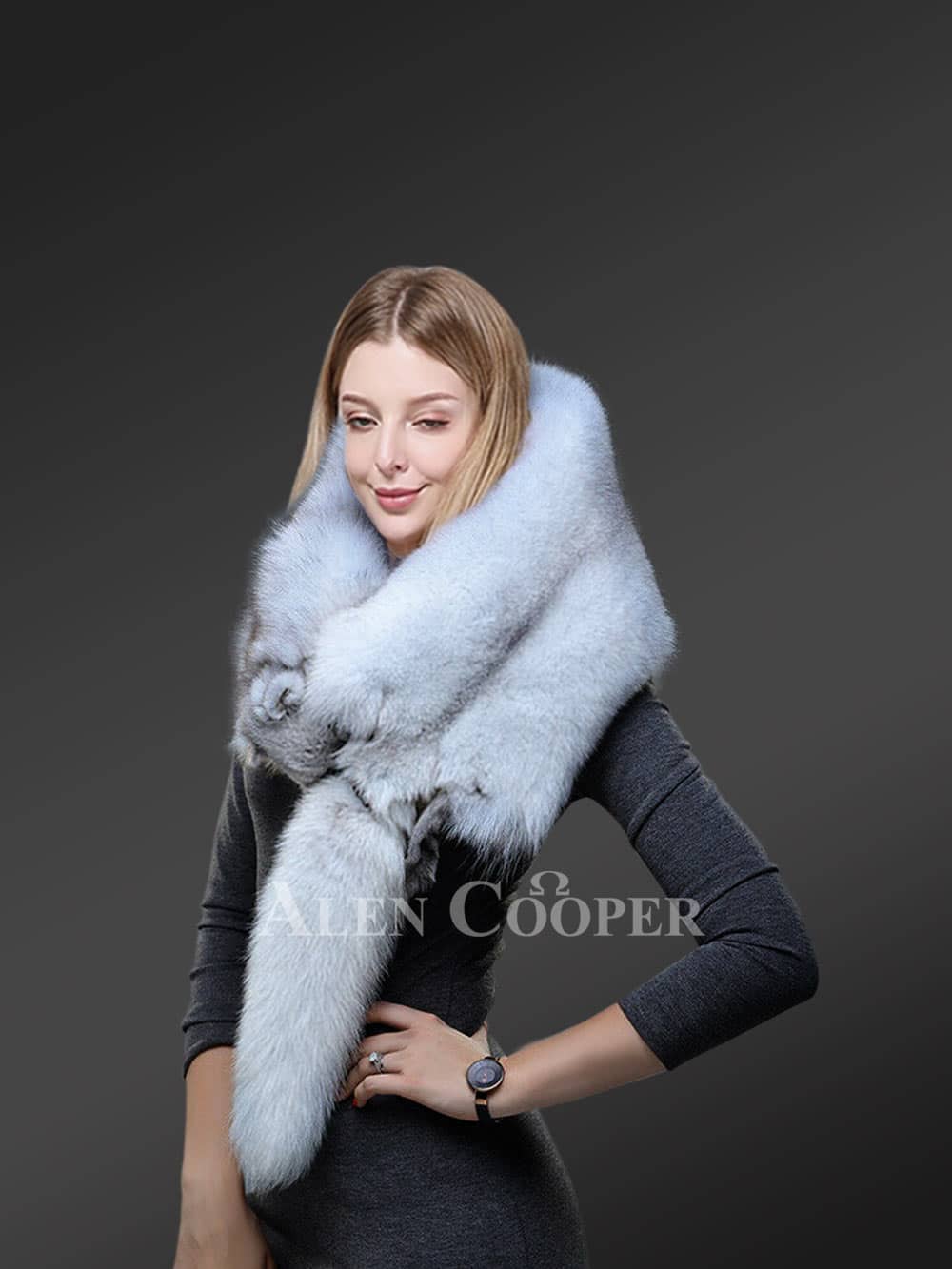 New Natural Fox Fur Tail Shawl Real Fur Scarf at  Women's Clothing  store