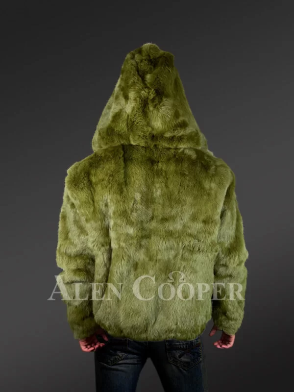 Men’s Authentic Rabbit Fur Coat in Olive - Image 8
