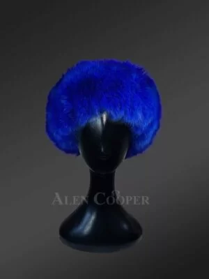 Mink Fur Hat in Blue for Women