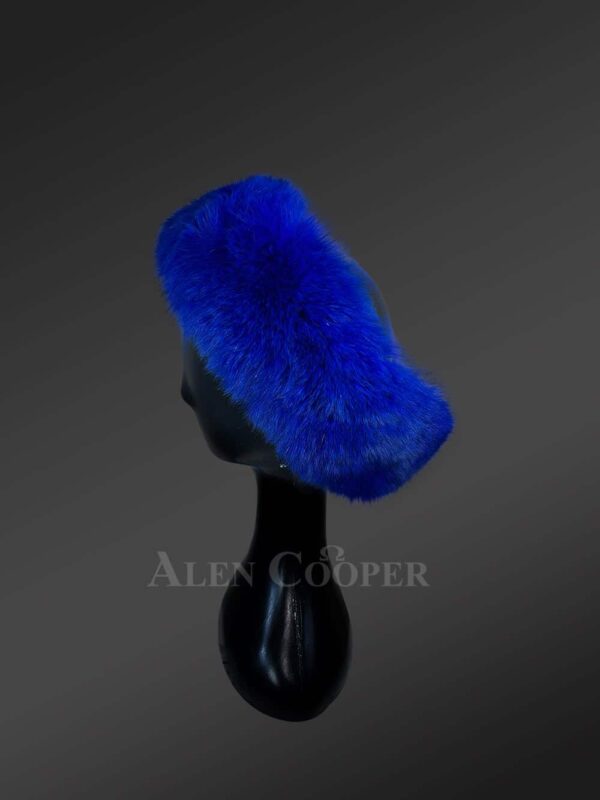 Mink Fur Hat in Blue for Women - Image 3