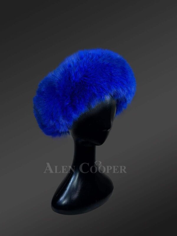Mink Fur Hat in Blue for Women - Image 2