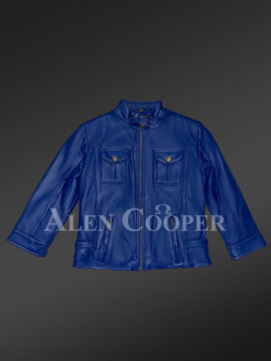 Navy Blue Moto Leather Jacket
