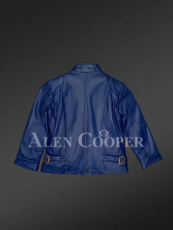 Kids’ Navy-Blue Moto Leather Jacket - Image 2