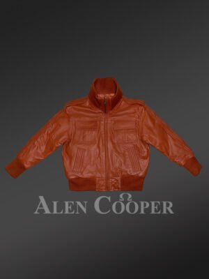 Kid’s Stylish Leather Bomber Jacket in Rust