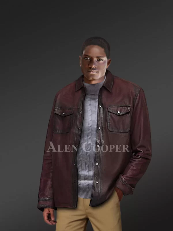 Mens Leather Dress Shirt in Brown – Step Out Looking Suave - Image 3