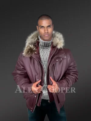 Men’s Puffy Leather Bomber Jacket