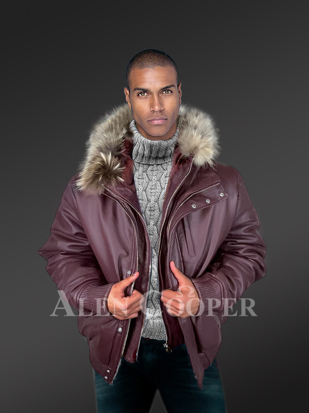 Men’s Puffy Leather Bomber Jacket