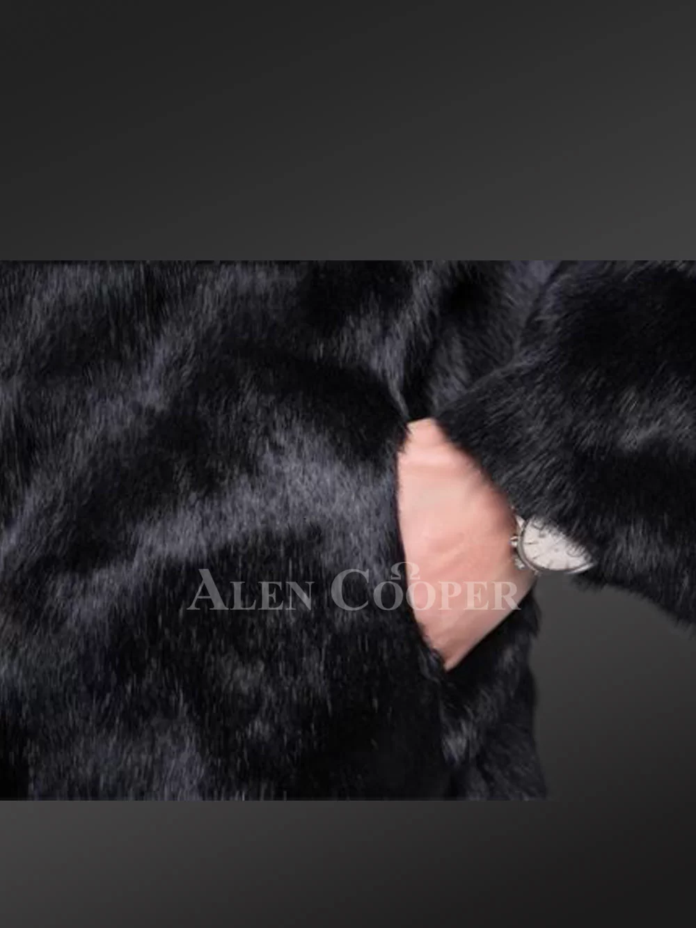 Alen Cooper Women Rabbit Fur Bomber in Navy