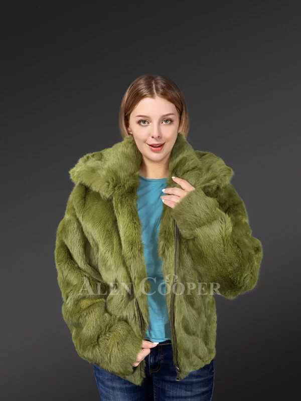 Rabbit Fur Bomber coat with Hood