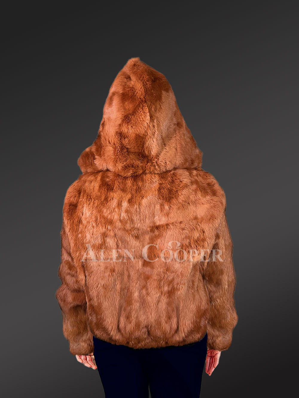 Women’s Authentic Rabbit Fur Bomber Jacket in Tan - Image 5