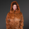 Rabbit Fur Bomber with Hood for Women