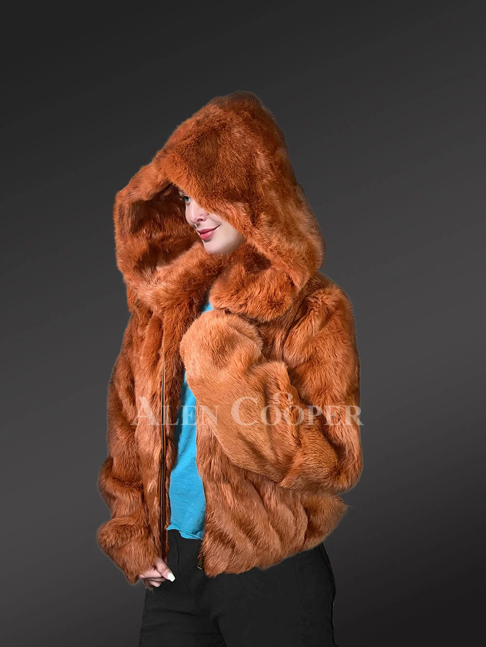 Alen Cooper Rabbit Fur Bomber for Men with Hood