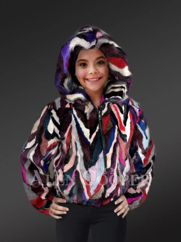 Jazzy Mink Fur Bomber Jacket for Fancy Kids - Image 3
