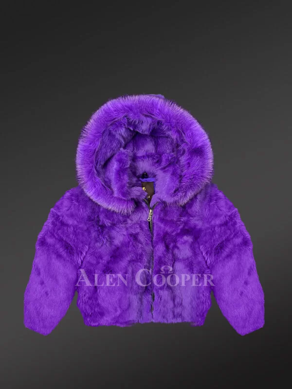 Purple Rabbit Fur Bomber Jacket