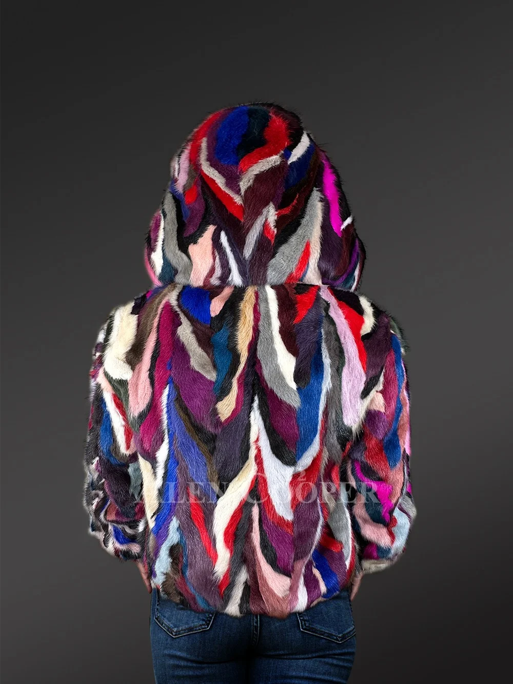 Women Bomber Mink Fur Jacket with Hood - Image 6