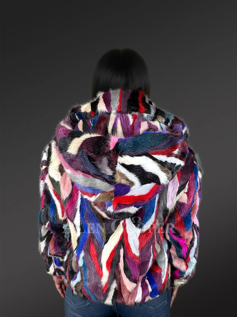 Women Bomber Mink Fur Jacket with Hood - Image 7