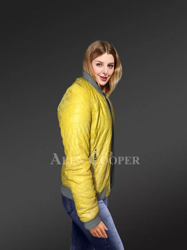 Down Leather Bomber Jacket- A Jazzy Outerwear for Women - Image 4