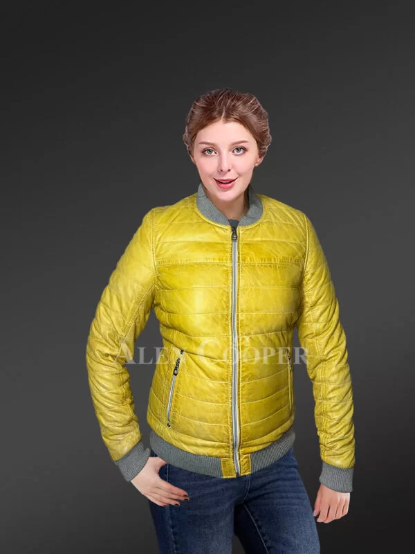 Down Leather Bomber Jacket- A Jazzy Outerwear for Women - Image 3
