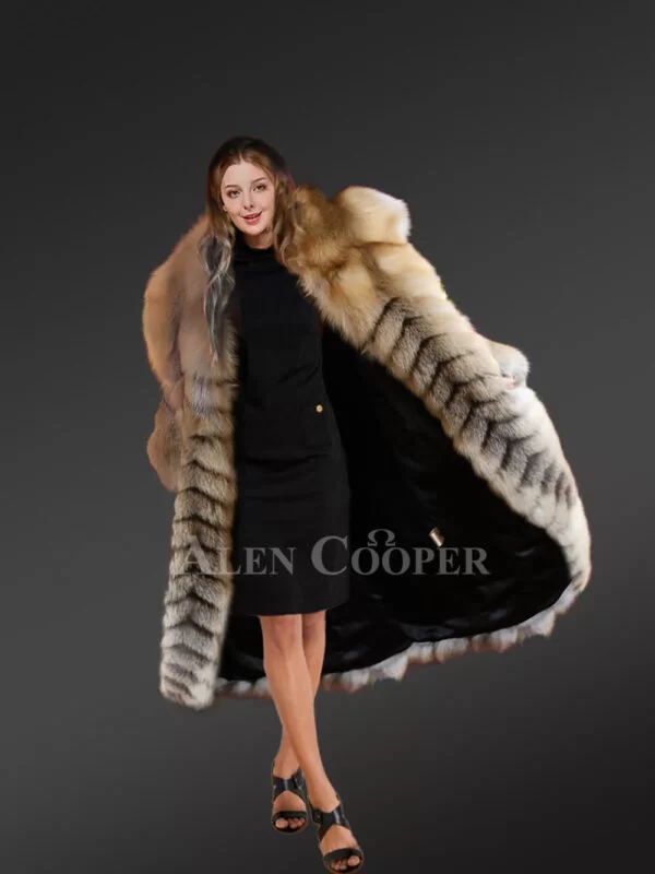 Golden Fox Fur Long Coat - Image 3