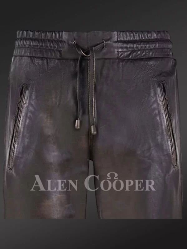 Men’s Authentic Leather Joggers in Coffee - Image 5